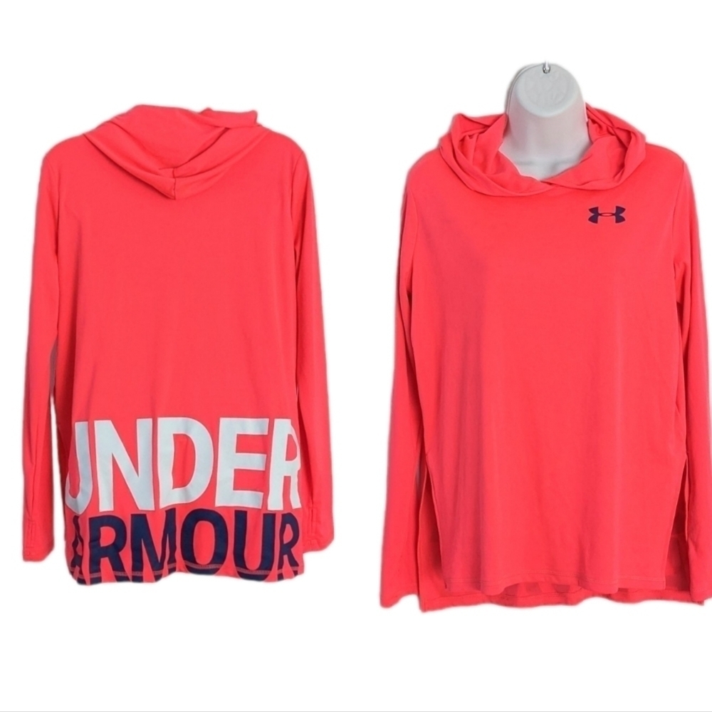 Under Armour running jogging light hoodie logo  bright neon pink wm sz Medium